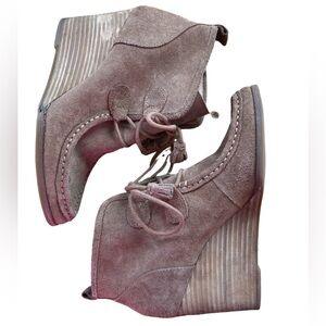 Lucky Brand Yaney Wedge Lace Tassel Chukka Bootie Tan Suede Size 8